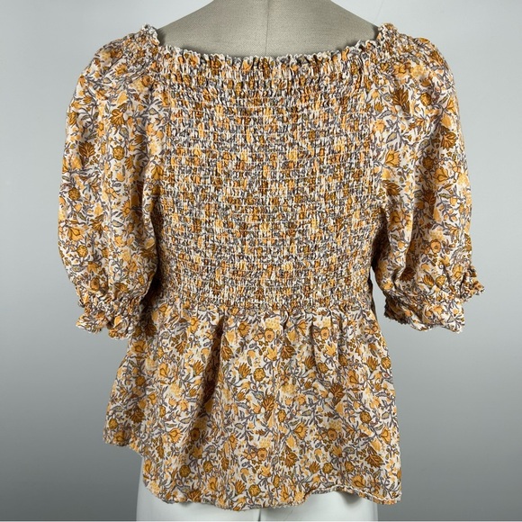 ❤️ Old Navy Floral Blouse Boho Peasant Short Sleeve Peplum Off Shoulder Ruche S - Picture 3 of 9